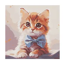 Купить Холст с красками по номерам в коробке. "Малыши" Котёнок с бантом 30х30, 20 цветов — Фото №1