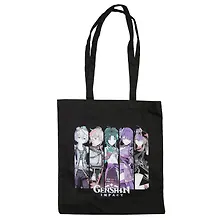 Купить Сумка-шоппер Genshin Impact Персонажи, черная (текстиль) (40х38) — Фото №1