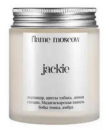 Купить Свеча ароматическая Jackie (Кориандр,Цветы табака,Лимон,Специи,Мадагаскарская ваниль,Бобы тонка,Амбра) (110мл) (flame-MC001) — Фото №1