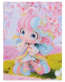 Купить Алмазная мозаика (блестящая) с подрамником, с частичным заполнением "Куколка в сакуре", 23 х 30 см — Фото №1