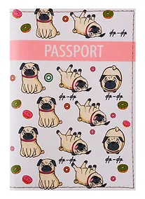 Купить Обложка для паспорта Мопсы фр-фр (кожа) (ПВХ бокс) (ОК2019-23) — Фото №1