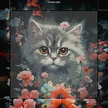 Купить Алмазная мозаика "Котик в ночном поле" 30*30 см — Фото №1