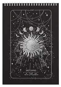 Купить Скетчбук А4 20л "Таро" акварел. бумага, 200г/м2, черный тонир.картон, тиснение фольг. серебро, евроспираль — Фото №1