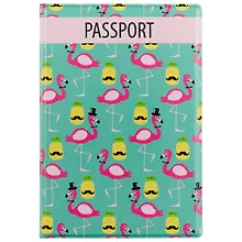 Купить Обложка для паспорта Фламинго и ананас с усами 9*13см (ПВХ бокс) ОП2017-164 — Фото №1
