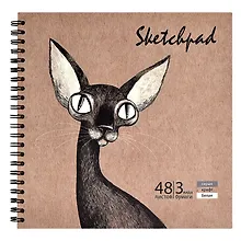 Купить Скетчбук 195*195 48л "ОЗОРНЫЕ ЖИВОТНЫЕ" тв.переплёт, гребень, бел.офсет, крафт-бумага, серый офсет — Фото №1