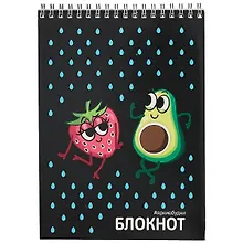 Купить Блокнот А5 60л кл. "Дружные фрукты" гребень, сплошн.УФ-лак, белый офсет 60г/м2 — Фото №1