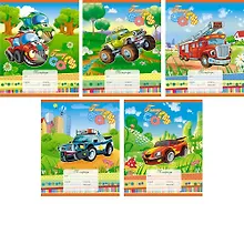 Купить Тетрадь в линейку Unnika, "Веселые машинки", 12 листов, в ассортименте — Фото №1