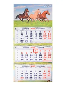 Купить Календарь квартальный 2026г 310*680 "Год Лошади. Вид 4" настенный, трёхблочный, спираль — Фото №1