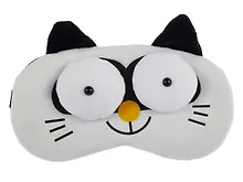 Купить Маска для сна Кот с объемными глазами (плюш) (пакет) белая — Фото №1