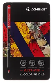 Купить Карандаши цветные 12цв "Blackwood Artmate" мет.футляр, супермягкие, утолщ.грифель 4мм, ACMELIAE — Фото №1