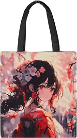 Купить Сумка-шоппер на молнии аниме Девушка с цветами в волосах (38х35) (текстиль, флис) Bookvalno — Фото №1