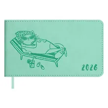 Купить Еженедельник дат. 2026г. 64л 150x87 мм 150x87 мм "Виннер" мятный, кожзам, мягк.переплет, блинт.тиснение, офсет, карманный, горизонт, справ.мат-лы, закругл.углы, ляссе, инд.уп — Фото №1