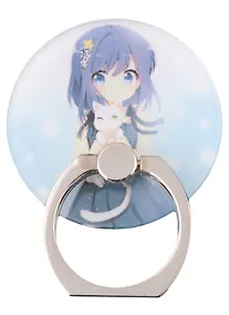 Купить Держатель-кольцо для телефона Аниме Девушка с белым котиком (Сёдзё) (цветная) (металл) (коробка) — Фото №1