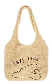 Купить Сумка-шоппер плюшевая Мишка Lazy bear (бежевая) (40х36) (12-ZhenPin-2715) — Фото №1