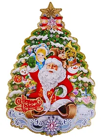 Купить Панно новогоднее Елка и Дед Мороз (34х31) — Фото №1