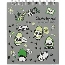 Купить Скетчбук А6 60л "Панды-Авокадо" белый офсет, 80г/м2, тв.обложка, гребень — Фото №1