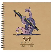 Купить Скетчбук 190*190 30л "DRAFT and CRAFT. Drawctopus", 180г/м2, обложка крафт картон, евроспираль — Фото №1