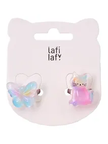 Купить Набор колец Бабочка и Котик перламутровые (2шт) (пластик) (12-03907-B30) (Lafilaf) — Фото №1