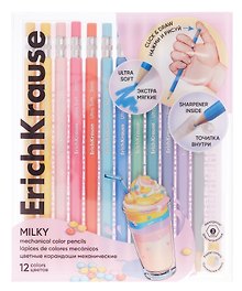 Купить Карандаши цветные 12цв "Pastel Milky" механические, шестигранные, точилка, пласт.уп, подвес, ErichKrause — Фото №1