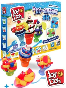Купить Масса для лепки Joy Doh, набор ICE-CREAM SET - Мороженое, доп. пресс-формы для фруктов, 10 аксессуаров, 4 баночки с тестом (4 х 50г.) — Фото №1