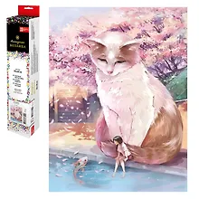 Купить Набор для творчества. Алмазная мозаика Phoenix plus "Кот в сакуре", 30 х 40 см — Фото №1