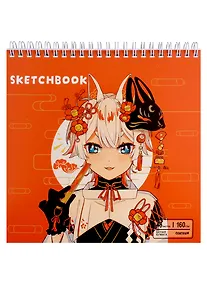Купить Скетчбук 190*190 48л "Девочка в красном", жесткая подложка, гребень, блок 160г/м2 — Фото №1