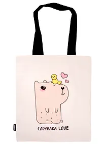 Купить Сумка-шоппер Капибара с птичкой (бежевая) (текстиль) (40х32) — Фото №1