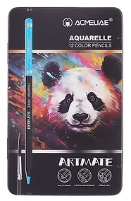 Купить Карандаши цветные 12цв акварельные "Blackwood" +кисточка, мет.футляр, ACMELIAE — Фото №1