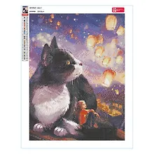 Купить Алмазная мозаика "Котик с фонариками" 30*40 см — Фото №1