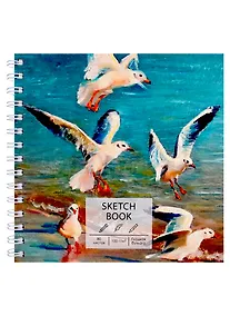 Купить Скетчбук 195*195 80л "Чайки" белый офсет, 100г/м2, тв.обложка, широкая евроспираль — Фото №1