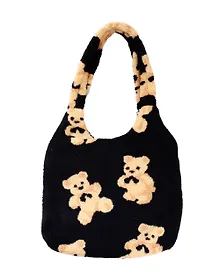 Купить Сумка-шоппер плюшевая Мишки (черная) (40х36) (12-ZhenPin-2711) — Фото №1