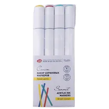 Купить Маркеры акриловые 04цв "Сонет. Яркие цвета" перо кисть/пуля, блистер, ЗХК — Фото №1