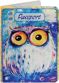 Купить Обложка для паспорта Сова на синем фоне (ПВХ бокс) — Фото №1