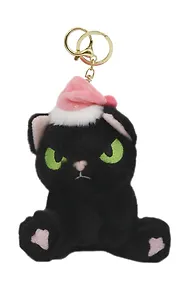 Купить Брелок Котенок в новогоднем колпаке (черный) (плюш) (15 см) — Фото №1