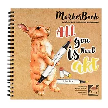 Купить Скетчбук 195*195 40л для маркеров "Кролик", крафт. бумага, 90г/м2, тв.обложка, гребень — Фото №1