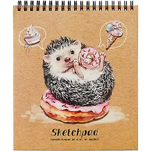 Купить Скетчбук 168*195 40л "Ёж-сладкоежка" крафт бумага 80г/м2, карт.обл., тв.подложка, гребень — Фото №1