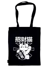 Купить Сумка-шоппер Котик Манэки-нэко, черная (текстиль) (40х32) — Фото №1