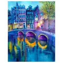 Купить Алмазная мозаика (классическая) с подрамником, с полным заполнением "Сумерки Амстердама", 17 х 22 см — Фото №1