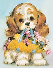 Купить Набор для творчества. Холст с красками по номерам "Милый щенок с цветами", 22 х 30 см, 16 цветов, Рыжий кот — Фото №1