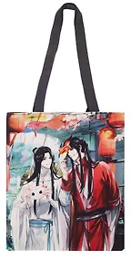 Купить Сумка-шоппер Благословение небожителей Се Лянь и Хуа Чэн с масками (цветная) (текстиль, флис) (38х35) — Фото №1