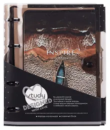 Купить Тетрадь 120л кл. "Inspire", коричневый, на кольцах, прозр.пластик, шелкография — Фото №1