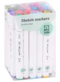 Купить Маркеры для скетчинга 24цв MESHU двусторонние, основные цвета, MESHU — Фото №1