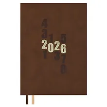 Купить Ежедневник дат. 2026г. А5 176л "Замша" коричневый, кожзам, мягк. переплет, тисн. фольгой, блинт.тиснение, офсет, справ.мат-лы, 2 ляссе, инд.уп — Фото №1