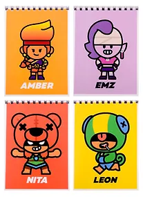 Купить Блокнот А6 40 листов, нелинованный, "Leon, Amber, Emz, Nita, Frank" спираль, Brawl Stars — Фото №1