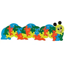 Купить Деревянные пазлы-фигуры с цифрами и англ. алфавитом Гусеница, N-27 — Фото №1