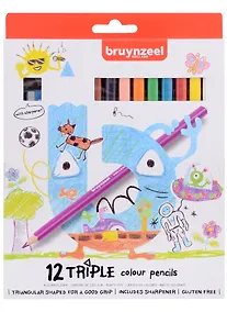 Купить Карандаши цветные 20цв "Kids Triple" + точилка, трехгранные, Bruynzeel — Фото №1