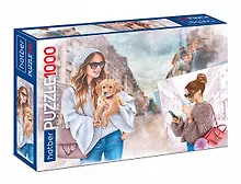 Купить Пазл Hatber Premium 1000 эл. "Девушка с собачкой", 68х48 см — Фото №1