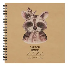 Купить Скетчбук 190*190 30л "DRAFT and CRAFT. Cute racoon", 180г/м2, обложка крафт картон, евроспираль — Фото №1