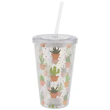 Купить Стакан пластиковый с трубочкой Кактусы (500 мл) (12-06646-41245) — Фото №1