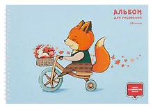 Купить Альбом для рисования 20л А4 "Лисенок-велосипедист" гребень, мел.картон, выб.лак, 1л трафарет — Фото №1